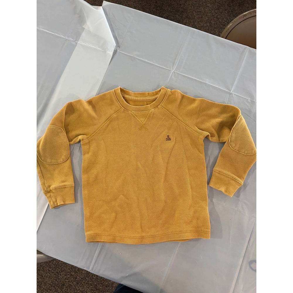 Baby Gap Kids Mustard Yellow Waffle Knit Thermal Shirt Elbow Patches Size 5Y